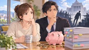「確かに莫大な税金はかかりますが、それでも知事を又引きづり下ろしたなら仕方が無いと思うのですけどね」を題材にした架空の成人人物のアニメ風イラスト