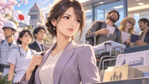 「外国人の為に日本人は働いているのでは無いですからね」を題材にした架空の成人人物のアニメ風イラスト