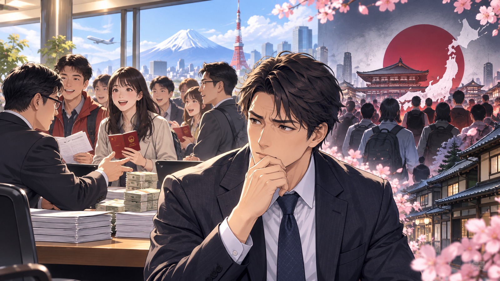 「「気付いたら日本では無くなって（乗っ取られて）いた」となりそうで本当に恐いですよ」を題材にした架空の成人人物のアニメ風イラスト