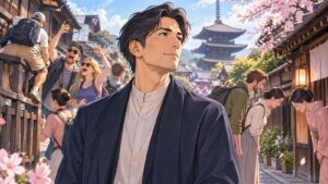 「もちろん「観光客離れ」への不安の声もあるでしょうが、むしろ日本を「丁寧に滞在したくなる国」にするには避けて通…」を題材にした架空の成人人物のアニメ風イラスト