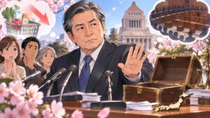 「「端から減税する気がない」なのだと思います」を題材にした架空の成人人物のアニメ風イラスト