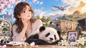 「なんでパンダだけ特別なんでしたっけ」を題材にした架空の成人人物のアニメ風イラスト