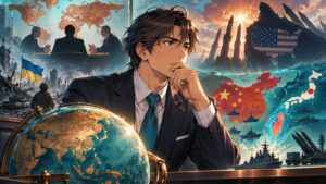 「アメリカは自国本土へ核ミサイルが飛んでくるリスクよりも非核保有国である日本と台湾を見捨てる選択をするでしょう…」を題材にした架空の成人人物のアニメ風イラスト