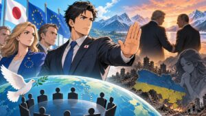 「日本としてはヨーロッパと足並みを揃え、「当事者不在の合意は認めない」と強く主張する必要があると思います」を題材にした架空の成人人物のアニメ風イラスト