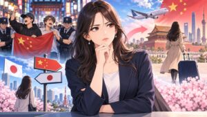 「中国を愛しているなら中国に帰化すれば良い」を題材にした架空の成人人物のアニメ風イラスト