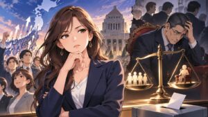 「仮に解散すれば自民党のためではなく『自分のための解散』ですよね」を題材にした架空の成人人物のアニメ風イラスト