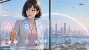 抑止力とドローン防衛を分析する成人女性の安全保障研究者