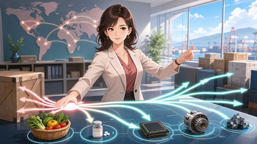 複数の供給経路を設計する成人女性の貿易政策分析者