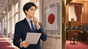 国旗保護と党の規律を国会で考える成人男性の政策分析者
