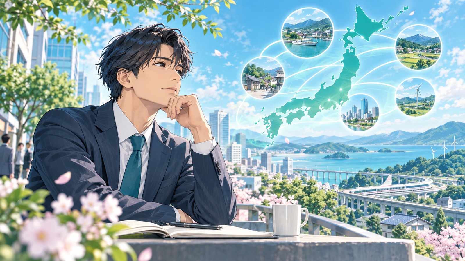 「いつまでも列島改造論では無いでしょうに」を題材にした架空の成人人物のアニメ風イラスト