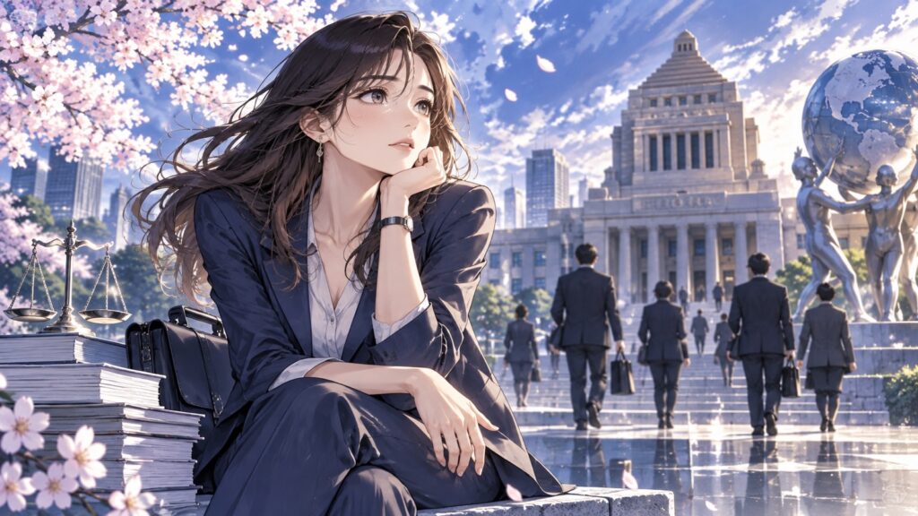 「政治がこのような有様で誰が公務員などやろうと思うのか」を題材にした架空の成人人物のアニメ風イラスト