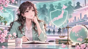 「なぜ日本にだけスパイ防止法が無いんですかね」を題材にした架空の成人人物のアニメ風イラスト