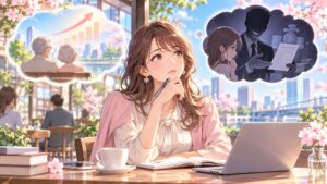 「一般的な保険会社がこれをやったら詐欺になりますよ」を題材にした架空の成人人物のアニメ風イラスト