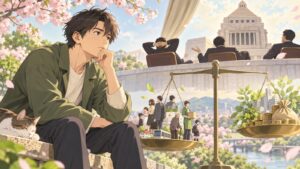 「政府与党は日本国民がどうなろうが、知った事ではない❗️と言いきったに等しいのでは」を題材にした架空の成人人物のアニメ風イラスト