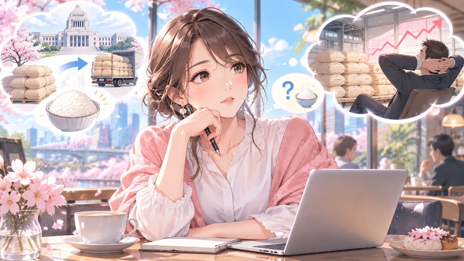 「買い戻しをするとなれば出し惜しみしている業者は痛くも痒くもない気がしますが」を題材にした架空の成人人物のアニメ風イラスト