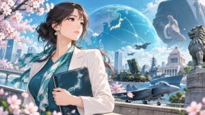 「誰が何と言おうが核の保有が第一義では」を題材にした架空の成人人物のアニメ風イラスト