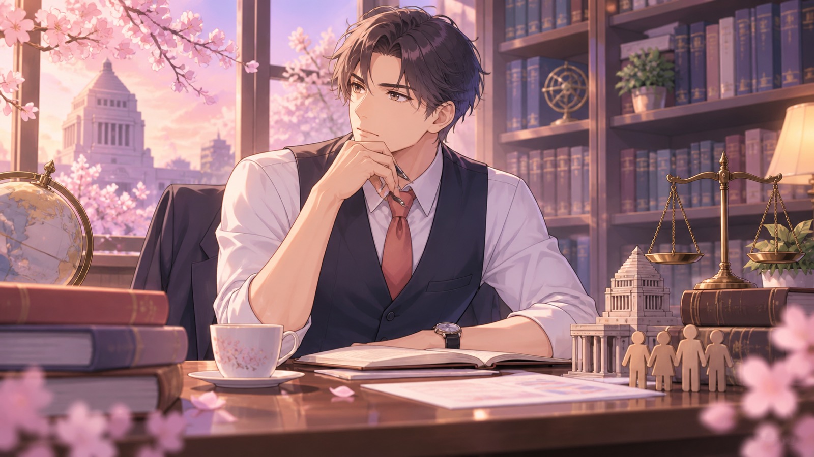 「国会議員として当たり前のモラル」を題材にした架空の成人人物のアニメ風イラスト