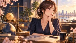 「円「だけが」売られてる」を題材にした架空の成人人物のアニメ風イラスト