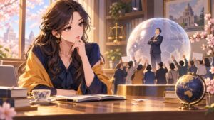 「岸田総理は、国民の怒りが全く届か無い、特殊なバリアーでも装備してるのでしょうか」を題材にした架空の成人人物のアニメ風イラスト