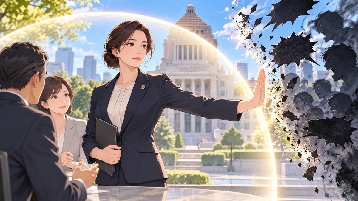 敬意ある対話と敵対的言動の境界を示す成人女性のアニメ風イラスト