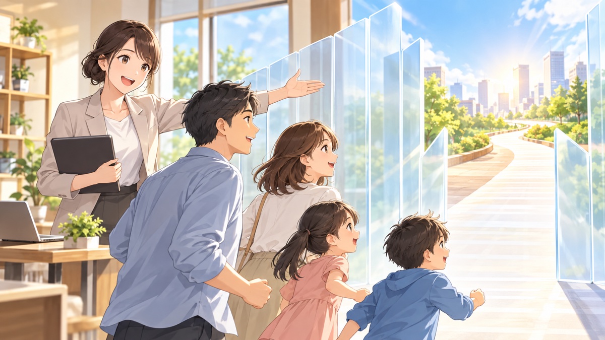 年収の壁引き上げによる家計改善を支援する成人女性金融相談員のアニメ風イラスト