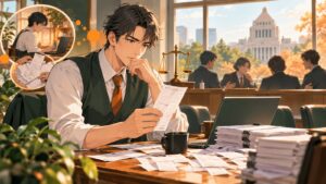 「個人事業主なんか 経費は 全て、領収書を添付させられてますからね」を題材にした架空の成人人物のアニメ風イラスト