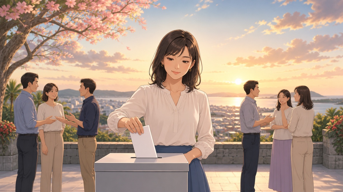 投票を通じて意思を示す成人女性のアニメ風イラスト