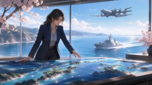 海洋境界と巡視体制を監視する成人女性の海上安全分析者