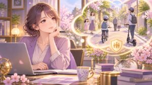「まずは自転車と電動スクーターなんとかして欲しいですね」を題材にした架空の成人人物のアニメ風イラスト