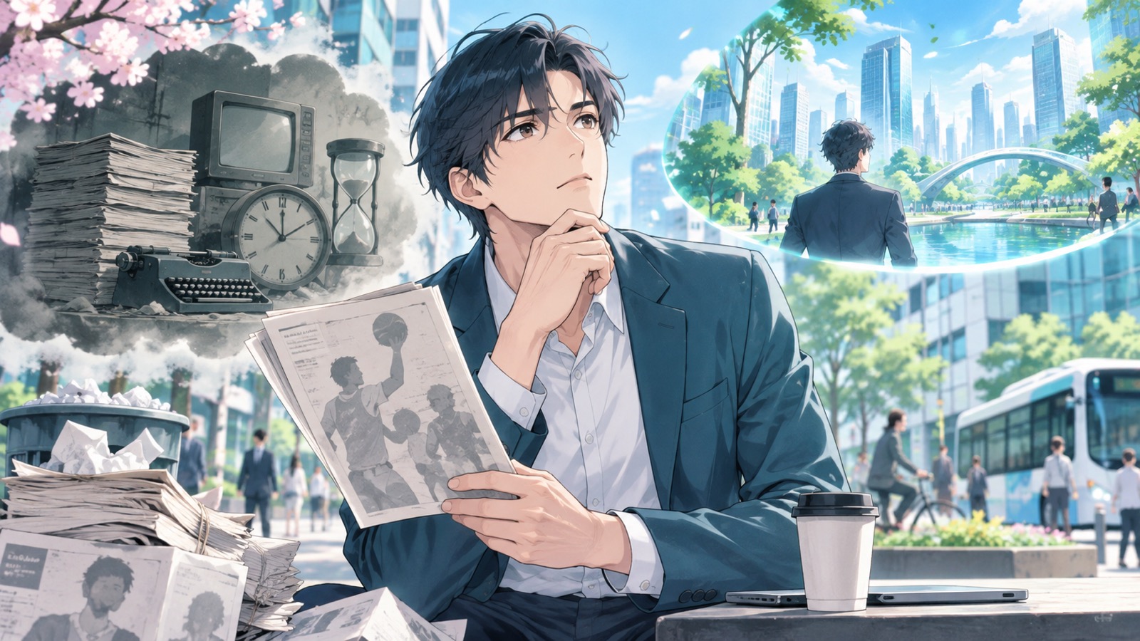 「流石に時代に追いついていないにも程がありますよ」を題材にした架空の成人人物のアニメ風イラスト