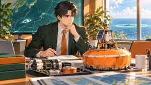 「ゴミの不法投棄として回収し、機器を調査・分析すれば良いのですよ」を題材にした架空の成人人物のアニメ風イラスト