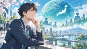 「今まで総中流だった日本が、世界的に見て異色だったと言えますからね」を題材にした架空の成人人物のアニメ風イラスト