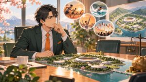 「甲子園や花園を聖地のようにしているように、オリンピックも何処か聖地にして常にそこで開催する案は良いのでは」を題材にした架空の成人人物のアニメ風イラスト