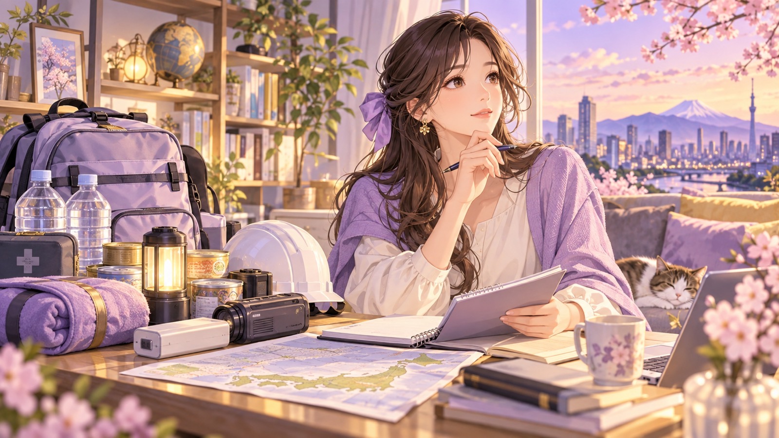 「防災対策を改めてしっかりしたいと思いますね」を題材にした架空の成人人物のアニメ風イラスト