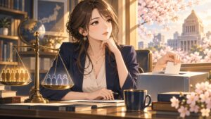 「無投票は支持と同じですからね」を題材にした架空の成人人物のアニメ風イラスト
