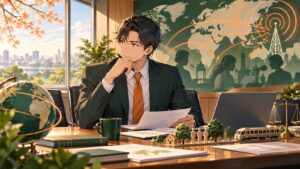 「「不適切な発言」というより「電波ジャック」ですよね」を題材にした架空の成人人物のアニメ風イラスト