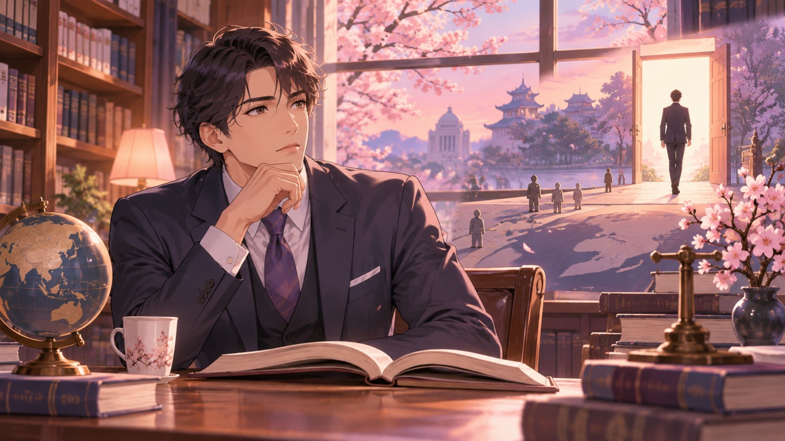 「二階氏はご自身の引き際を考えるべきです」を題材にした架空の成人人物のアニメ風イラスト
