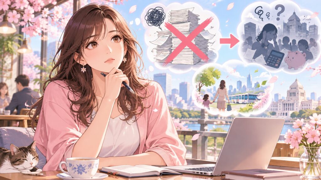 「年末調整辞めるは悪手過ぎますね」を題材にした架空の成人人物のアニメ風イラスト