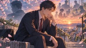 「人を死に追いやった後の涙ですら、他人の為では無く、自分の為でしか無いのですからね」を題材にした架空の成人人物のアニメ風イラスト