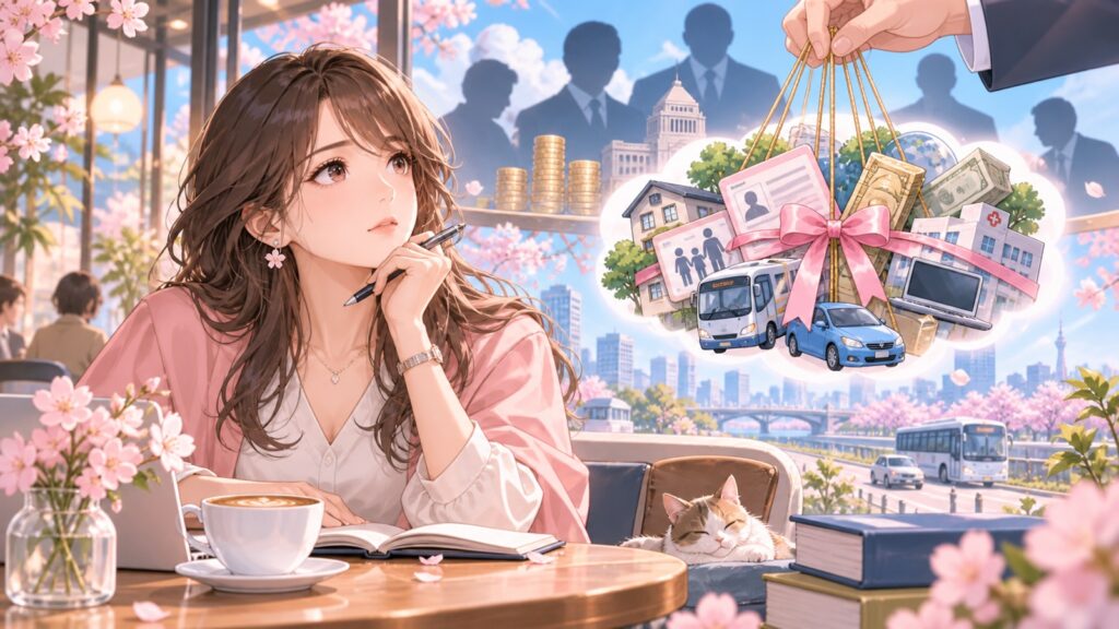 「あれもこれも一緒ごたにしてでも普及させたいのは、それだけ利権が絡んでると言う事でしょうね」を題材にした架空の成人人物のアニメ風イラスト