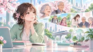「最近はもう「悠々自適」と言う言葉を聞かなくなりましたね」を題材にした架空の成人人物のアニメ風イラスト