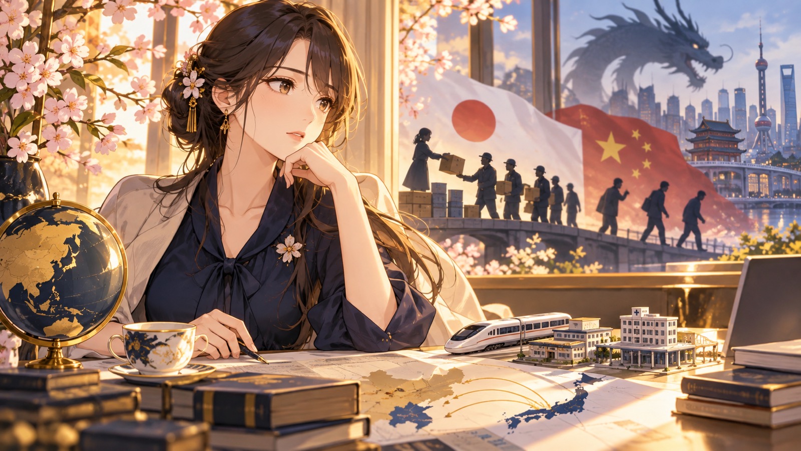 「戦後日中友好の下にどれだけ多額のODAと技術供与が行われたか・・・その度にどれだけ裏切られてきたか」を題材にした架空の成人人物のアニメ風イラスト