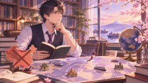 「脱中国政策を推し進めるチャンス」を題材にした架空の成人人物のアニメ風イラスト
