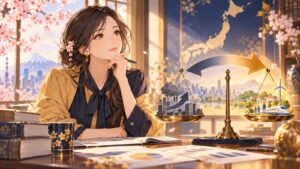 「今の日本に必要なのは、過去の経済政策の逆を行えば良いですよ」を題材にした架空の成人人物のアニメ風イラスト