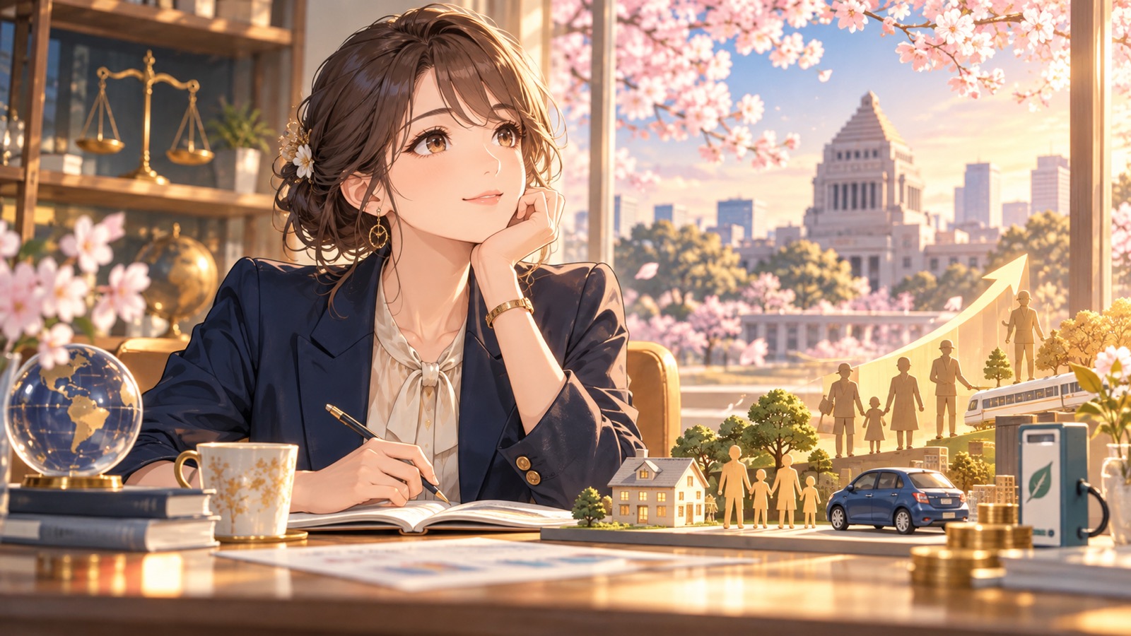 「やっとまともな経済対策をやってもらえる希望が見えてきたかもですね」を題材にした架空の成人人物のアニメ風イラスト