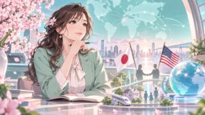 「野党外交の妙味を見せて欲しいものですよね」を題材にした架空の成人人物のアニメ風イラスト