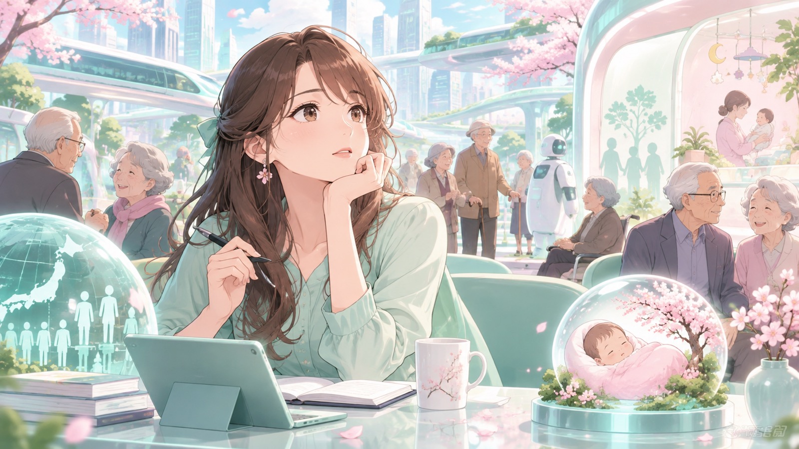 「周りを見渡せば高齢者ばかりですからね」を題材にした架空の成人人物のアニメ風イラスト