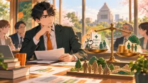 「生活保護の医療費無料をどうにかした方が良いのでは」を題材にした架空の成人人物のアニメ風イラスト
