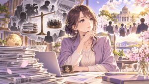 「今までのマスコミ報道はなんだったのか」を題材にした架空の成人人物のアニメ風イラスト