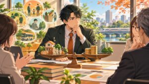 「なんでもかんでも、タダにするからこうなるのですよ」を題材にした架空の成人人物のアニメ風イラスト